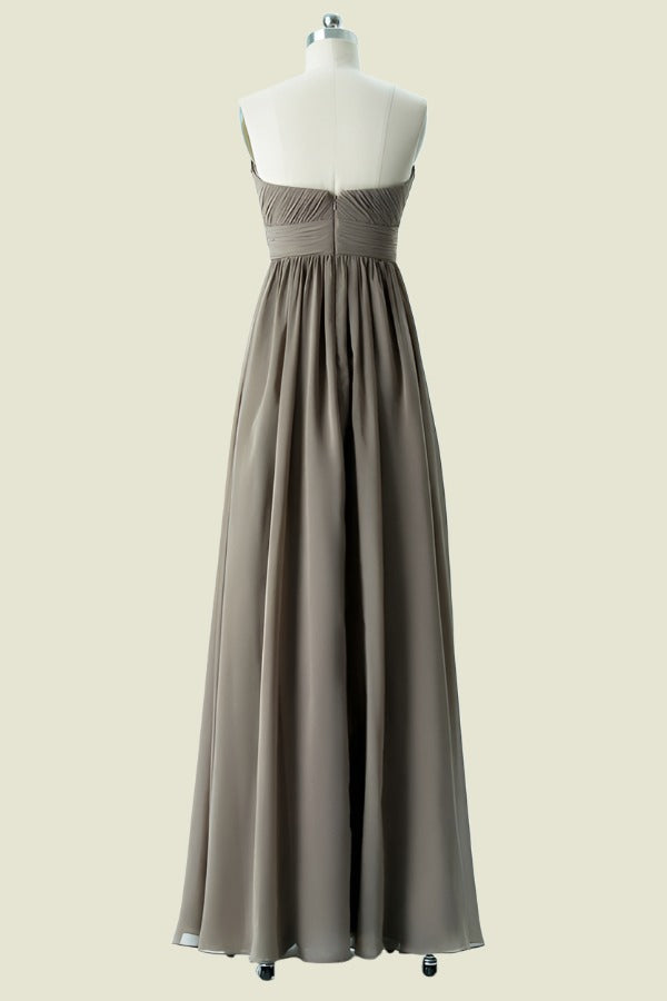 Steel Grey Floor-Length Strapless Sweetheart A-Line Chiffon Bridesmaid Dresses