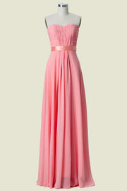 Watermelon Strapless Sweetheart A-Line Chiffon Floor-Length Bridesmaid Dresses with Sash