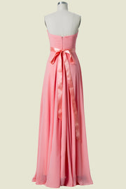 Watermelon Strapless Sweetheart A-Line Chiffon Floor-Length Bridesmaid Dresses with Sash