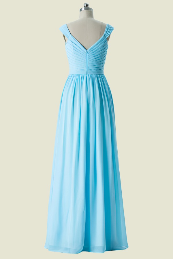 Pool V-Neck Sleeveless A-Line Floor-Length Chiffon Bridesmaid Dresses