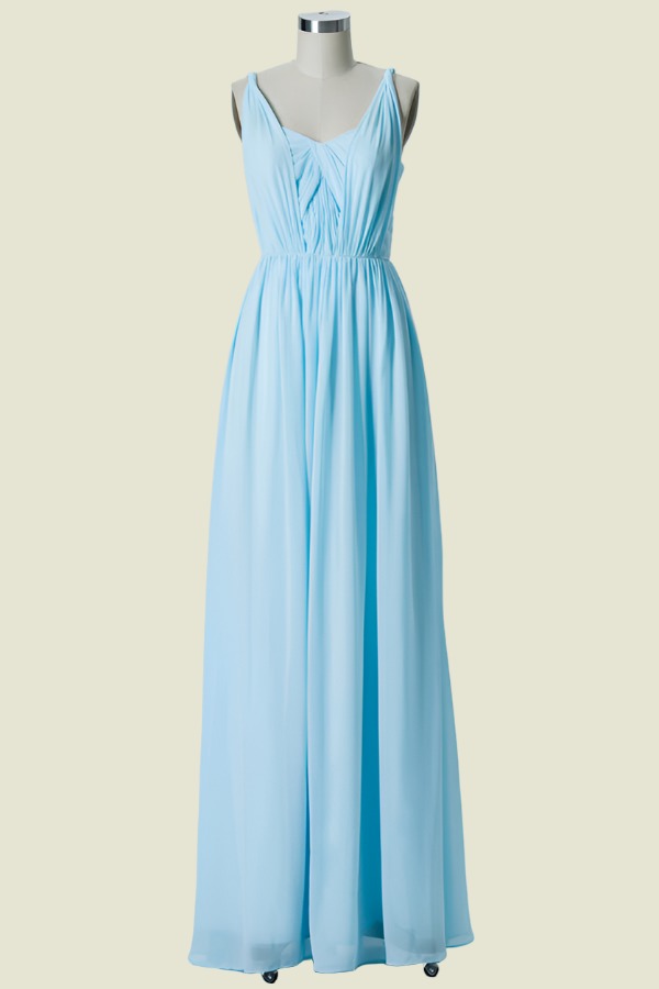 Light Blue Sweetheart Strapless A-Line Floor-Length Chiffon Bridesmaid Dresses