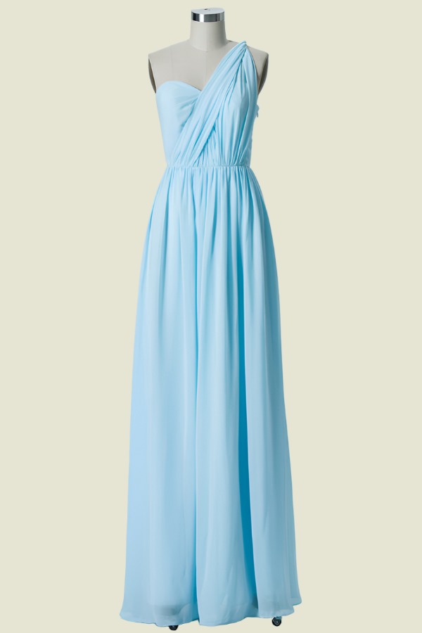 Light Blue Sweetheart Strapless A-Line Floor-Length Chiffon Bridesmaid Dresses