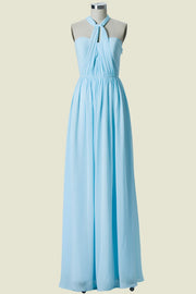 Light Blue Sweetheart Strapless A-Line Floor-Length Chiffon Bridesmaid Dresses