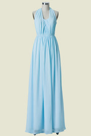 Light Blue Sweetheart Strapless A-Line Floor-Length Chiffon Bridesmaid Dresses