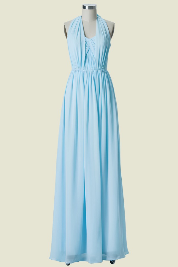 Light Blue Sweetheart Strapless A-Line Floor-Length Chiffon Bridesmaid Dresses