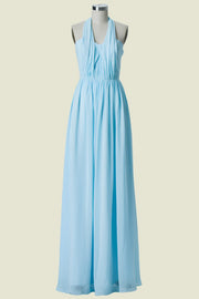 Light Blue Sweetheart Strapless A-Line Floor-Length Chiffon Bridesmaid Dresses