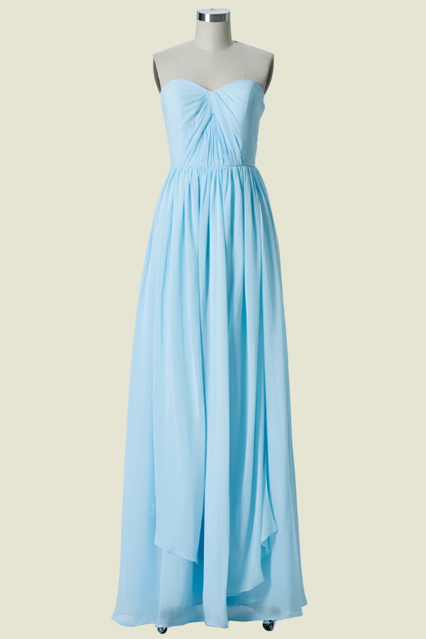 Light Blue Sweetheart Strapless A-Line Floor-Length Chiffon Bridesmaid Dresses