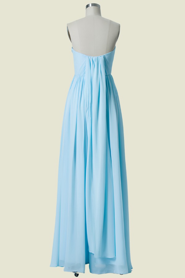 Light Blue Sweetheart Strapless A-Line Floor-Length Chiffon Bridesmaid Dresses