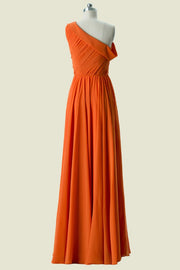 Orange Floor-Length One-Shoulder A-Line Chiffon Bridesmaid Dresses