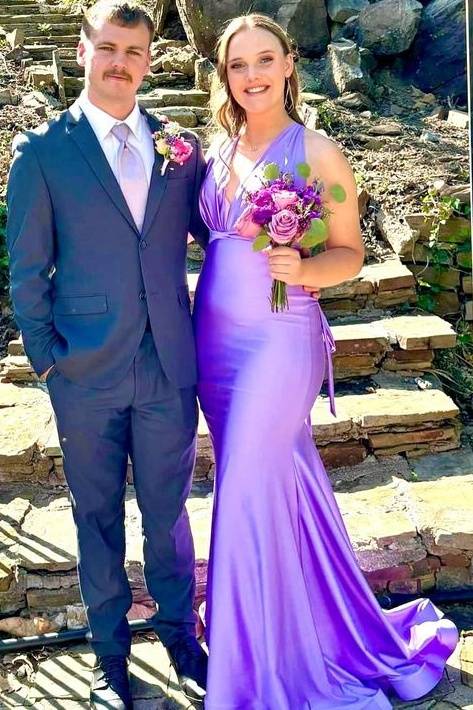 Purple V-Neck Sweep Train Sleeveless Mermaid Prom Dresses