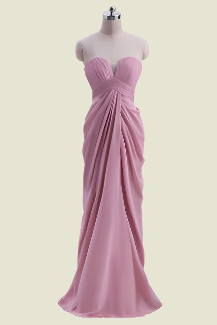 Sheath Sweetheart Strapless Chiffon Long Bridesmaid Dresses with Ruffles