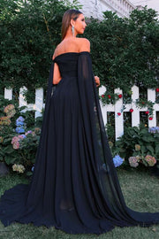 Black Off-The-Shoulder A-Line Chiffon Prom Dresses with Slit