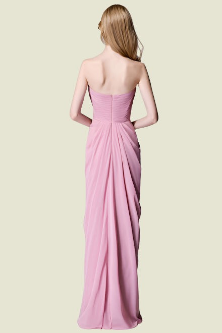 Sheath Sweetheart Strapless Chiffon Long Bridesmaid Dresses with Ruffles