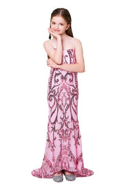 Pink Sequined Spaghetti Straps Mermaid Teen Girl Prom Dresses