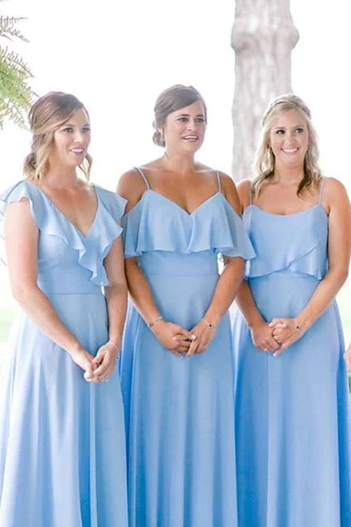 Light Blue Sleeveless A-Line Chiffon Bridesmaid Dresses