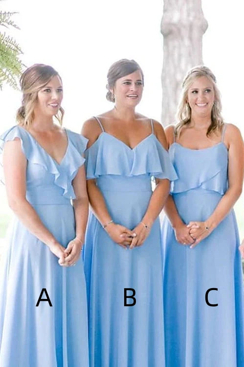 Light Blue Sleeveless A-Line Chiffon Bridesmaid Dresses