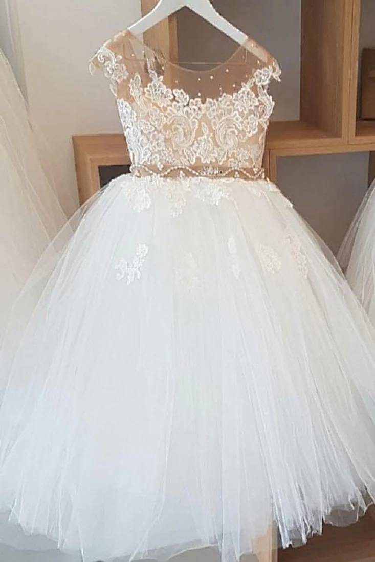 Beaded A-Line Tulle Flower Girl Dresses with Appliques