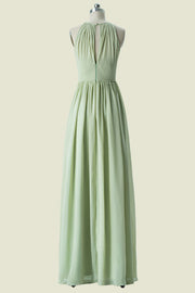 Sage Sleeveless Jewel Neck Sleeveless A-Line Chiffon Floor-Length Bridesmaid Dresses