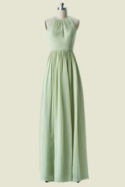 Sage Sleeveless Jewel Neck Sleeveless A-Line Chiffon Floor-Length Bridesmaid Dresses