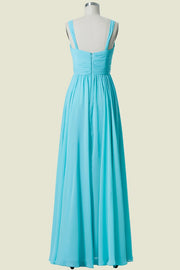 Pool A-Line V-Neck Chiffon Floor-Length Bridesmaid Dresses