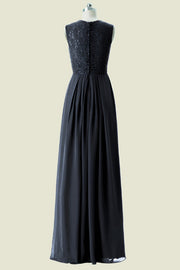 Black Floor-Length V-Neck Sleeveless A-Line Chiffon Long Bridesmaid Dresses