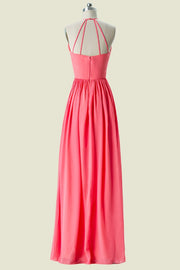 Watermelon Floor-Length Crew Neck Sleeveless A-Line Chiffon Bridesmaid Dresses