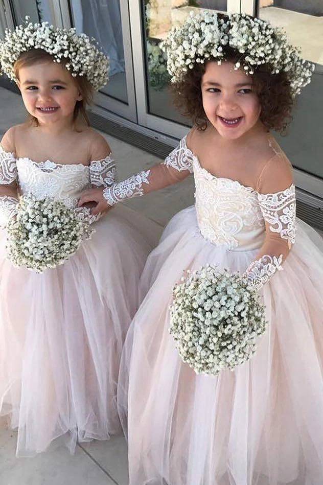 Floor-Length Long Sleeves Ball Gown Flower Girl Dresses