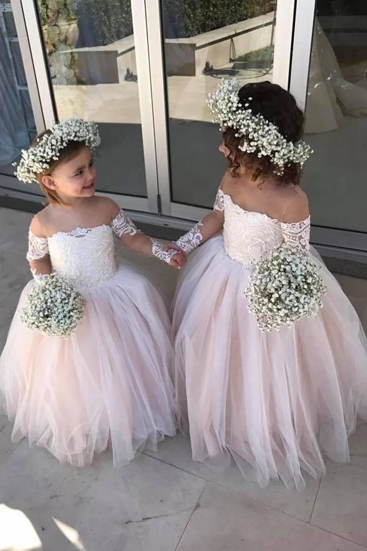 Floor-Length Long Sleeves Ball Gown Flower Girl Dresses