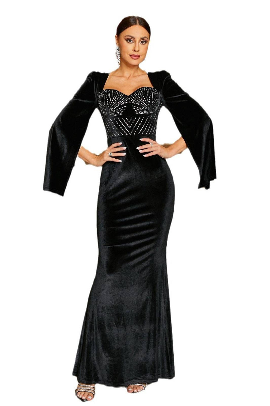 Black Sweetheart Mermaid Velvet Evening Dresses with Rhinestones