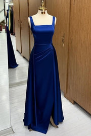 Stunning Royal Blue Square Neck Sleeveless Floor-Length Mermaid Prom Dresses with Slit