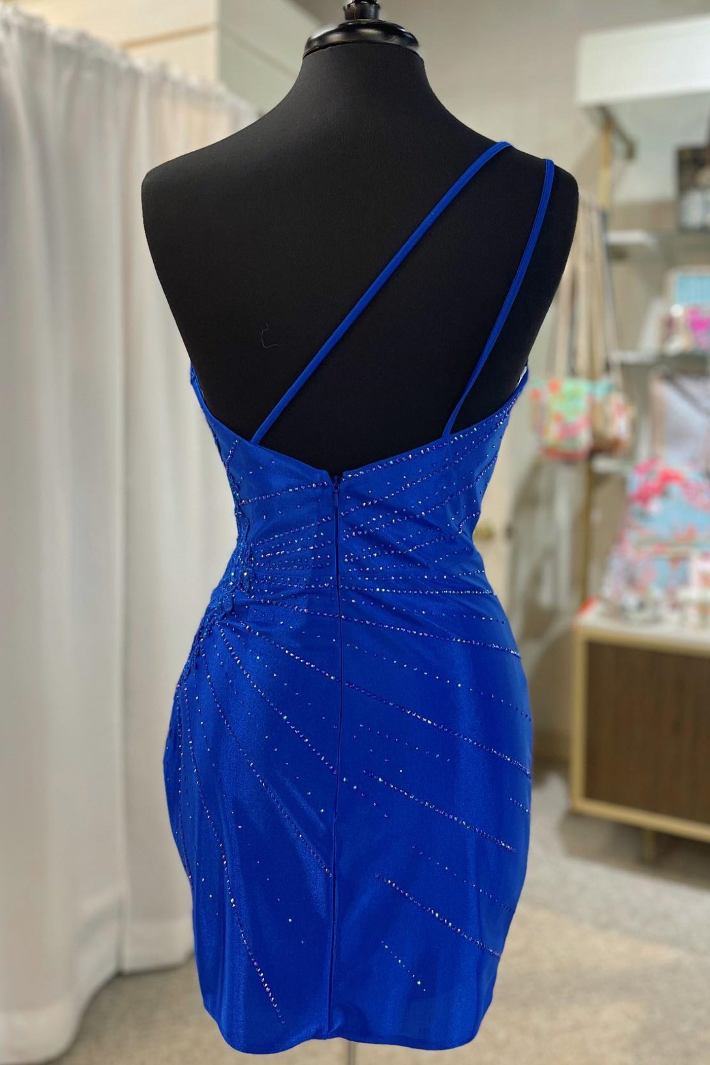 Royal Blue One-Shoulder Mermaid Short Homecoming Dresses