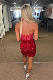 Red Sequined Sweetheart Strapless Tight Short Homecoming Dresses