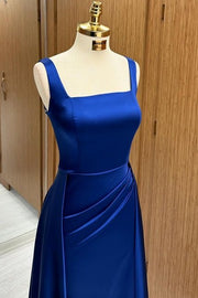 Stunning Royal Blue Square Neck Sleeveless Floor-Length Mermaid Prom Dresses with Slit