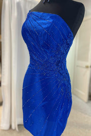 Royal Blue One-Shoulder Mermaid Short Homecoming Dresses