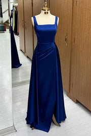 Stunning Royal Blue Square Neck Sleeveless Floor-Length Mermaid Prom Dresses with Slit