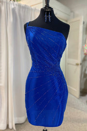 Royal Blue One-Shoulder Mermaid Short Homecoming Dresses