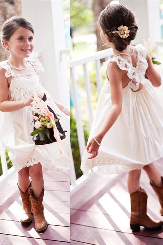 Square Neck A-Line Knee-Length Flower Girl Dresses