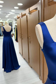 Stunning Royal Blue Square Neck Sleeveless Floor-Length Mermaid Prom Dresses with Slit