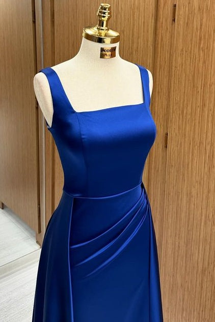 Stunning Royal Blue Square Neck Sleeveless Floor-Length Mermaid Prom Dresses with Slit