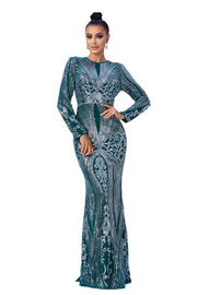 Floor-Length Crew Neck Mermaid Evening Dresses with Long Sleeves