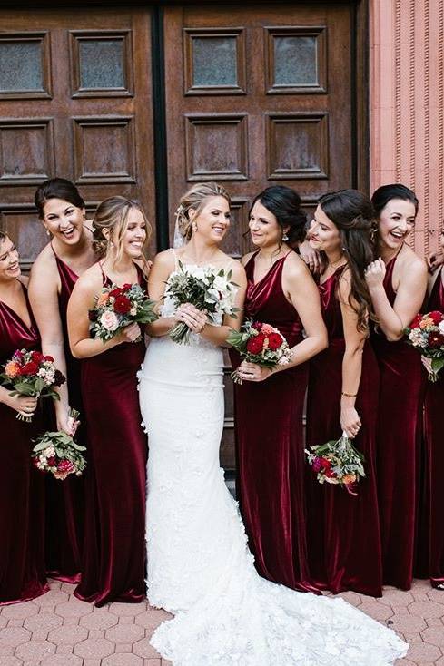 Burgundy Cowl Neck Sleeveless A-Line Velvet Bridesmaid Dresses