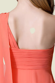 Watermelon One-Shoulder Short A-Line Chiffon Bridesmaid Dresses