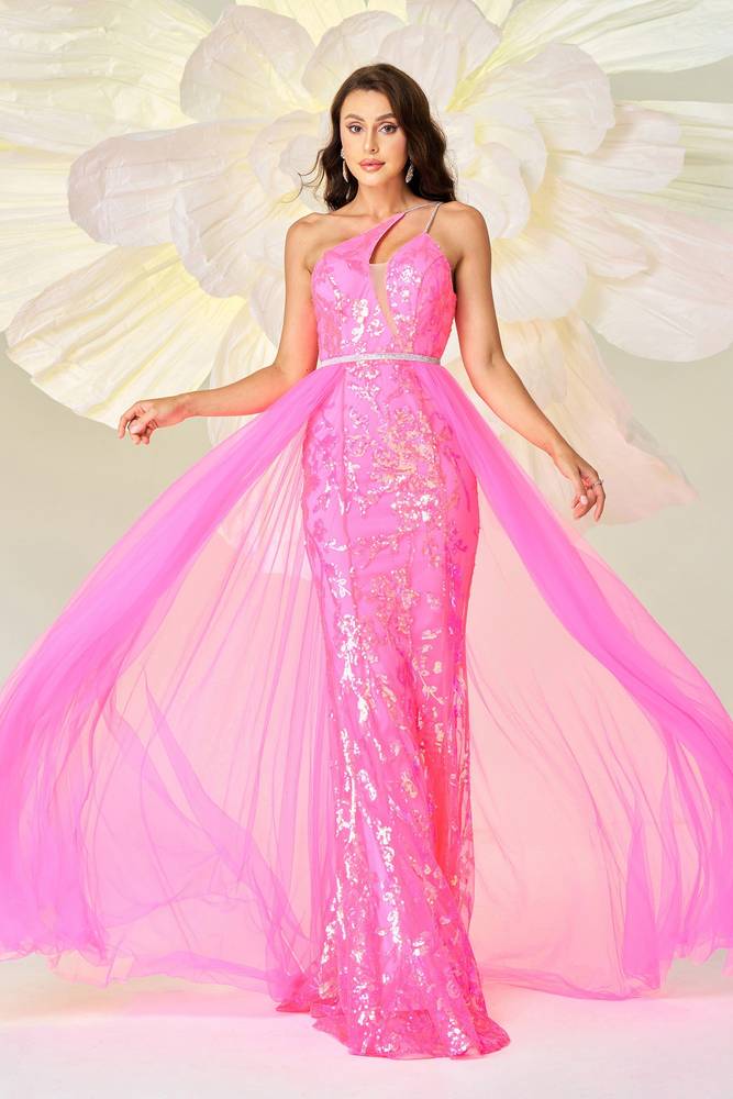 Sequined One-Shoulder Mermaid Tulle Evening Dresses