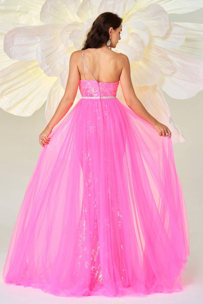 Sequined One-Shoulder Mermaid Tulle Evening Dresses