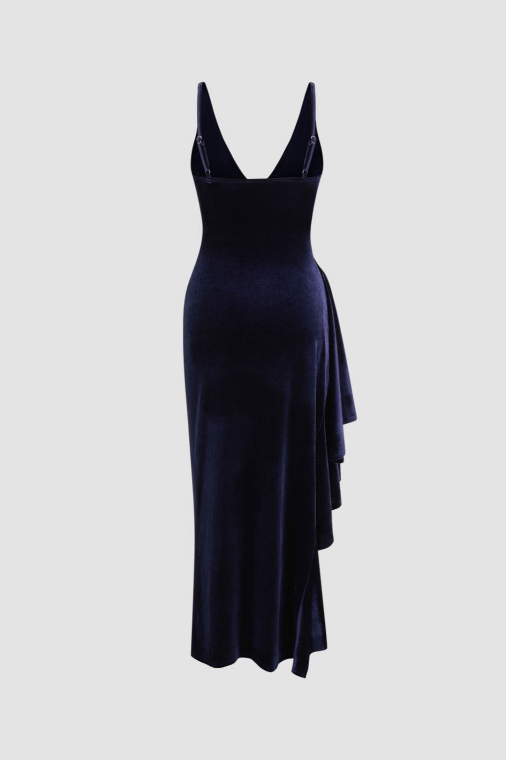 Dark Navy Sleeveless Mermaid Velvet Prom Dress with Ruffles