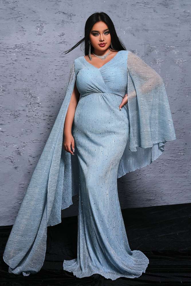 Light Blue Plus Size Mermaid Sequin Evening Dresses