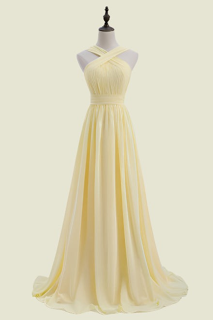 Daffodil Sleeveless Cross Straps A-Line Long Chiffon Bridesmaid Dresses