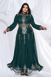 Plus Size A-Line Ankle-Length Sequin Evening Dresses with Long Sleeves