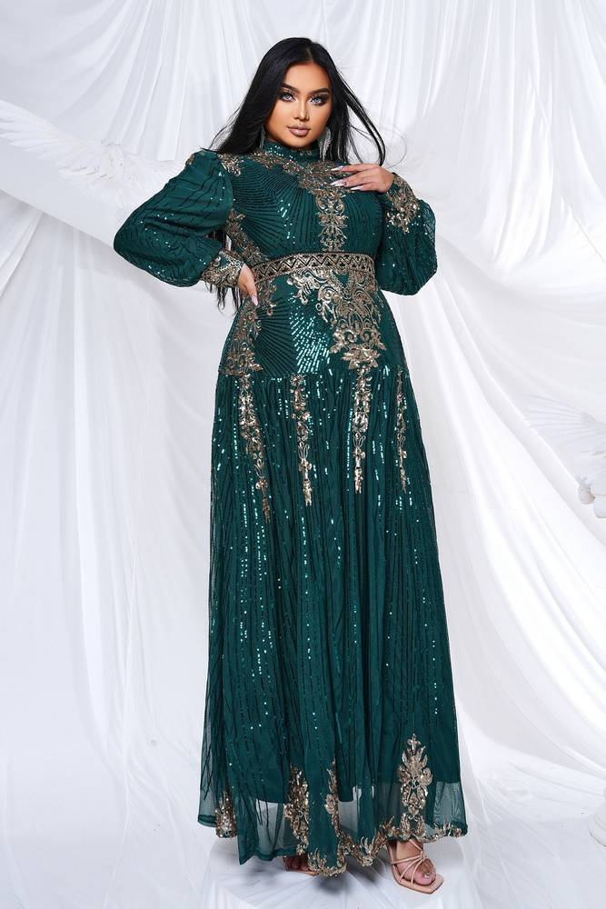 Plus Size A-Line Ankle-Length Sequin Evening Dresses with Long Sleeves