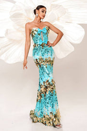 Sequined Strapless Mermaid Evening Dresses with Bow